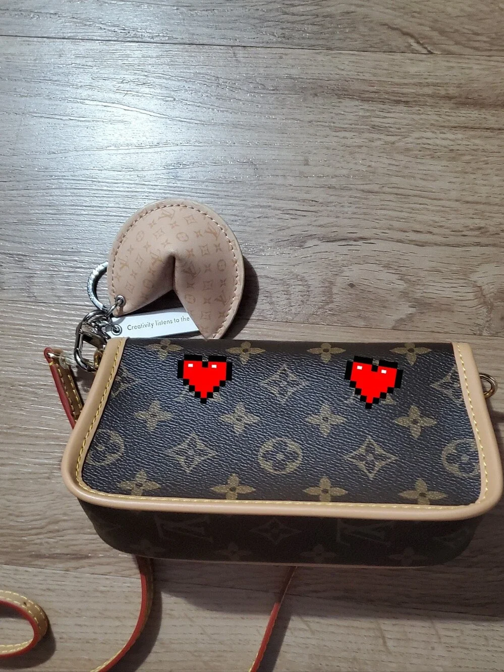 Brown Monogram Crossbody Bag with Beige Trim